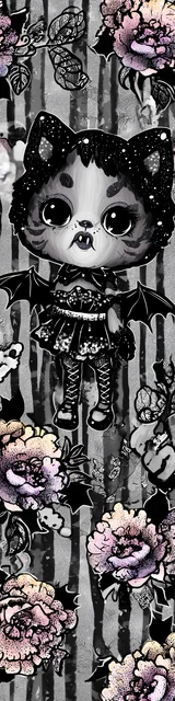 Free kawaii cats bookmark featuring a gray vampire cat with stripes